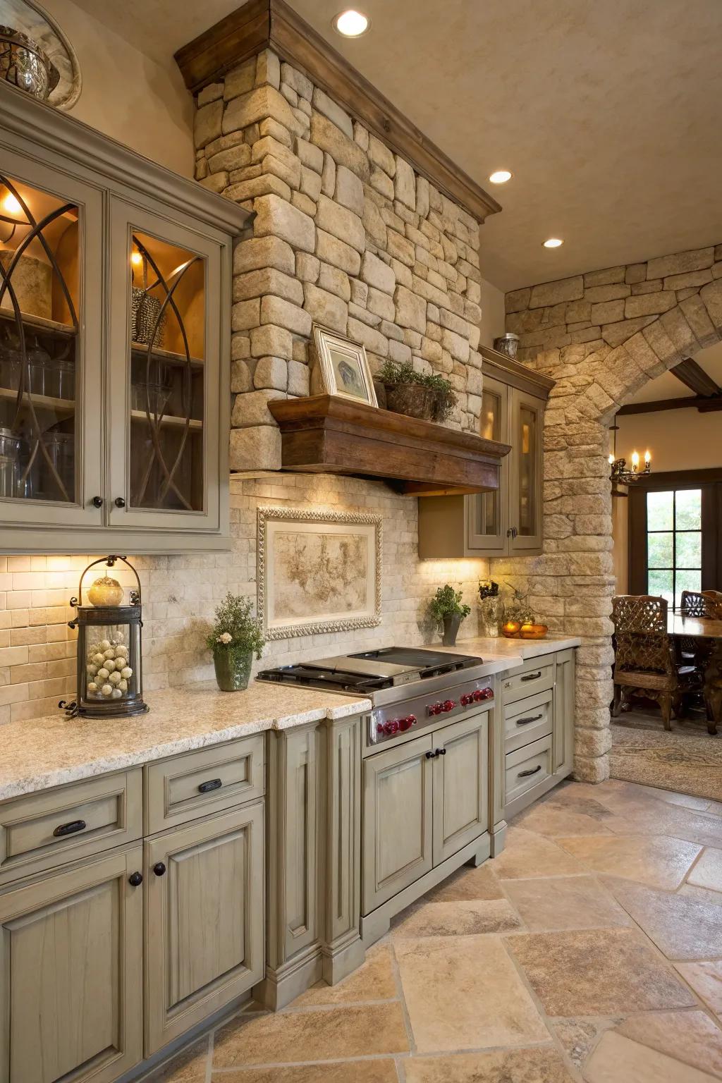 Earthy tones enrich the warmth and coziness of a farmhouse kitchen.