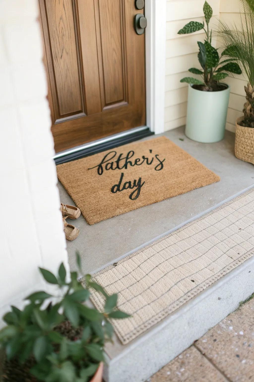 Welcome Dad home with warmth and style – a doormat that speaks from the heart.