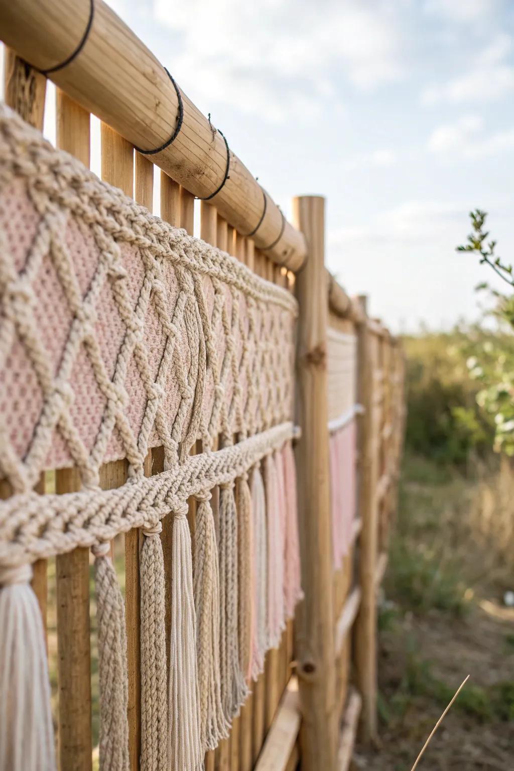 Discover the art of texture with this elegant woven fence design, where Scandinavian minimalism meets Boho creativity.