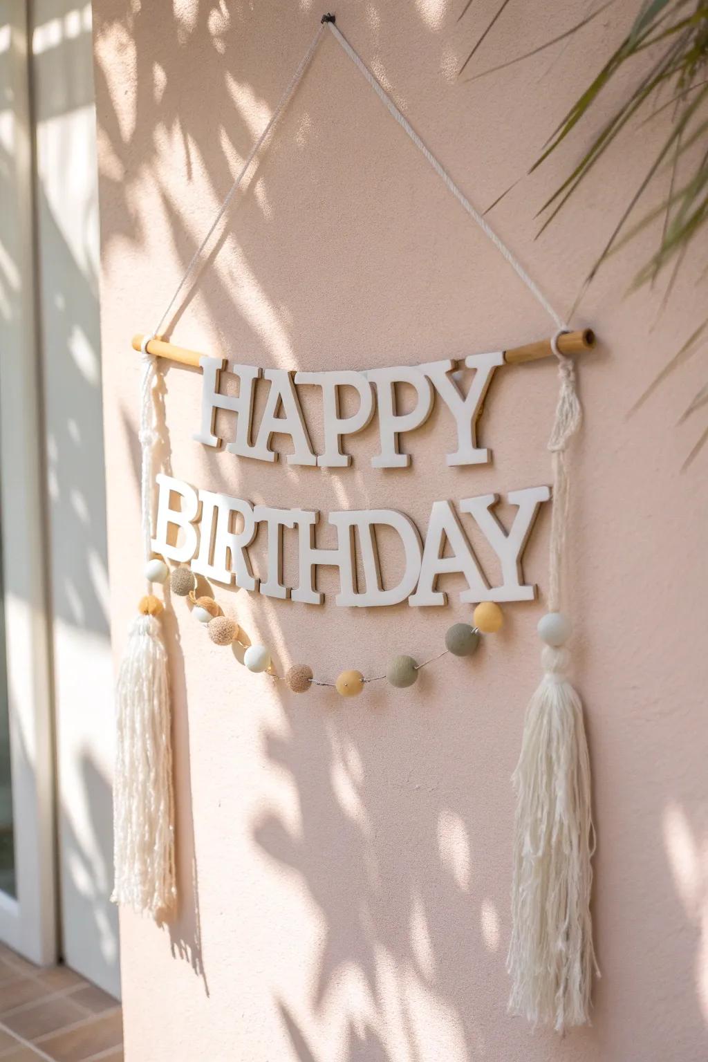 Elevate your celebrations with this chic DIY foam board banner, blending minimalist charm with a touch of boho elegance.