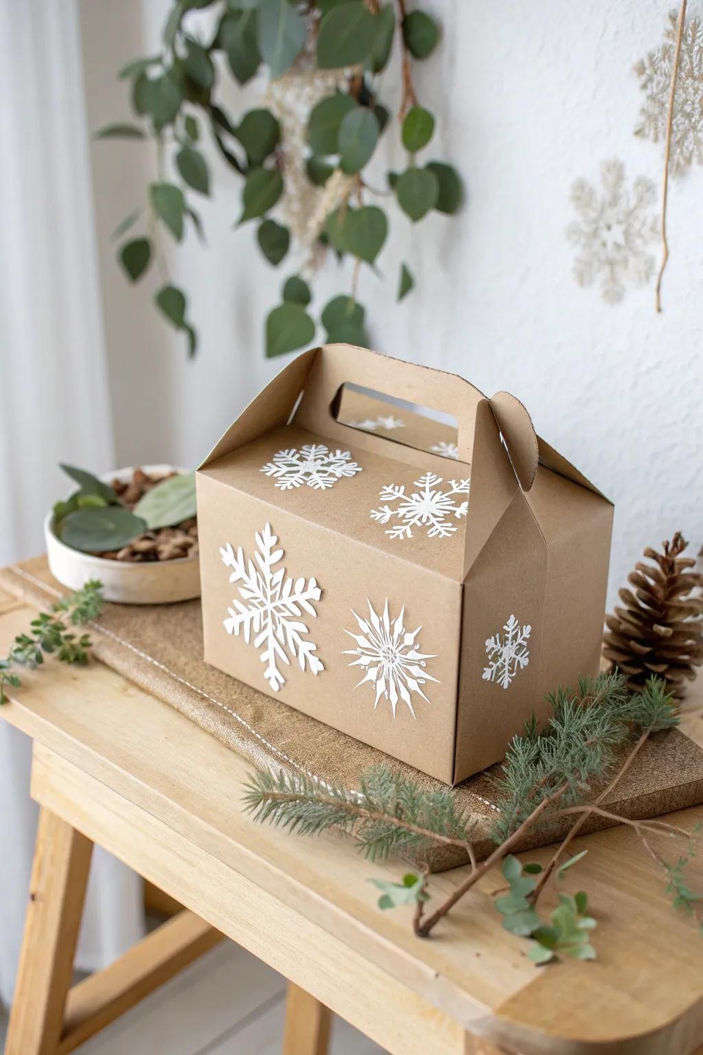 Embrace the season with elegance: a winter-themed food drive box that captures the beauty of simplicity and nature.
