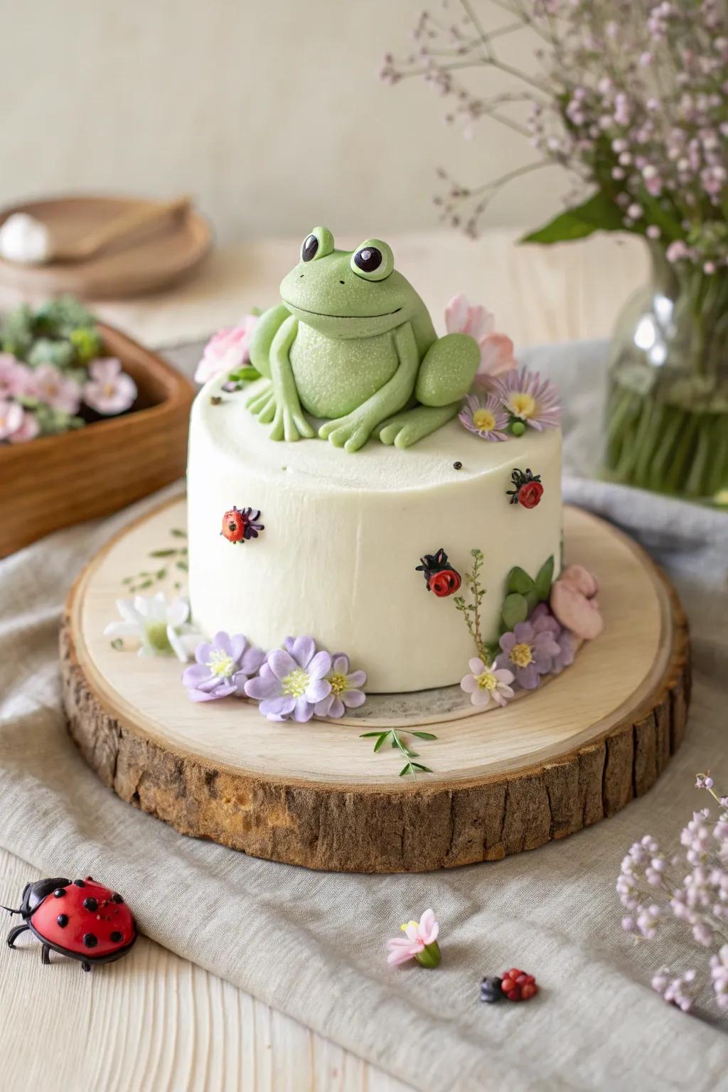 Celebrate nature with this charming frog cake, perfect for a whimsical garden party. 🌸🐸