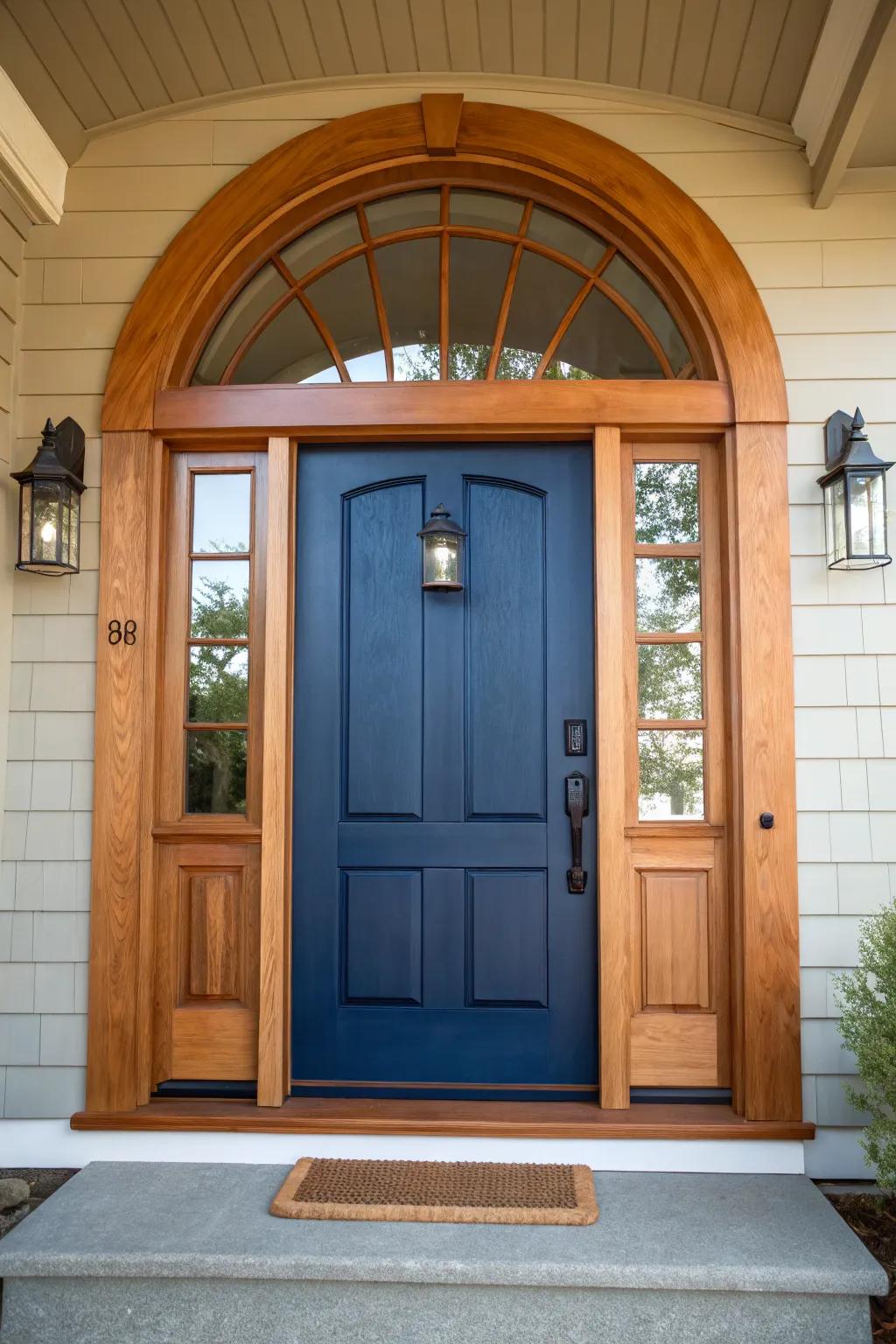 Elevate your entrance with the timeless elegance of rounded trim, where craftsmanship meets classic charm.