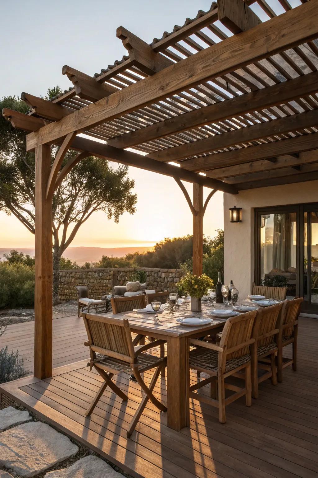 Elevate your outdoor dining with a beautifully crafted pergola.
