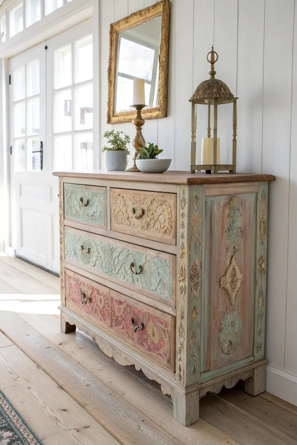 Transform your dresser into a rustic masterpiece with a charming distressed look that whispers tales of time.