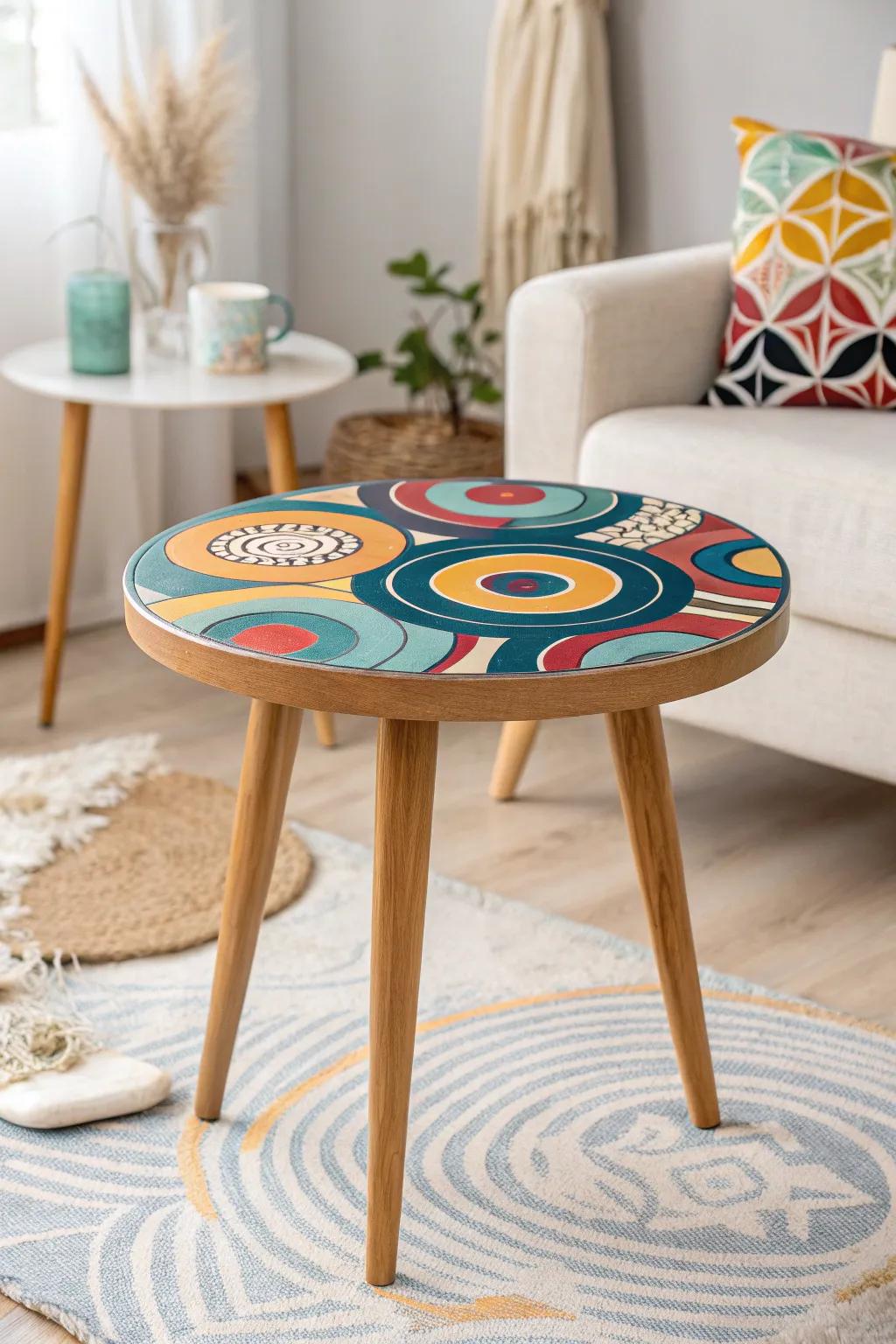 Transform your space with this colorful circular side table—where minimalism meets boho charm!