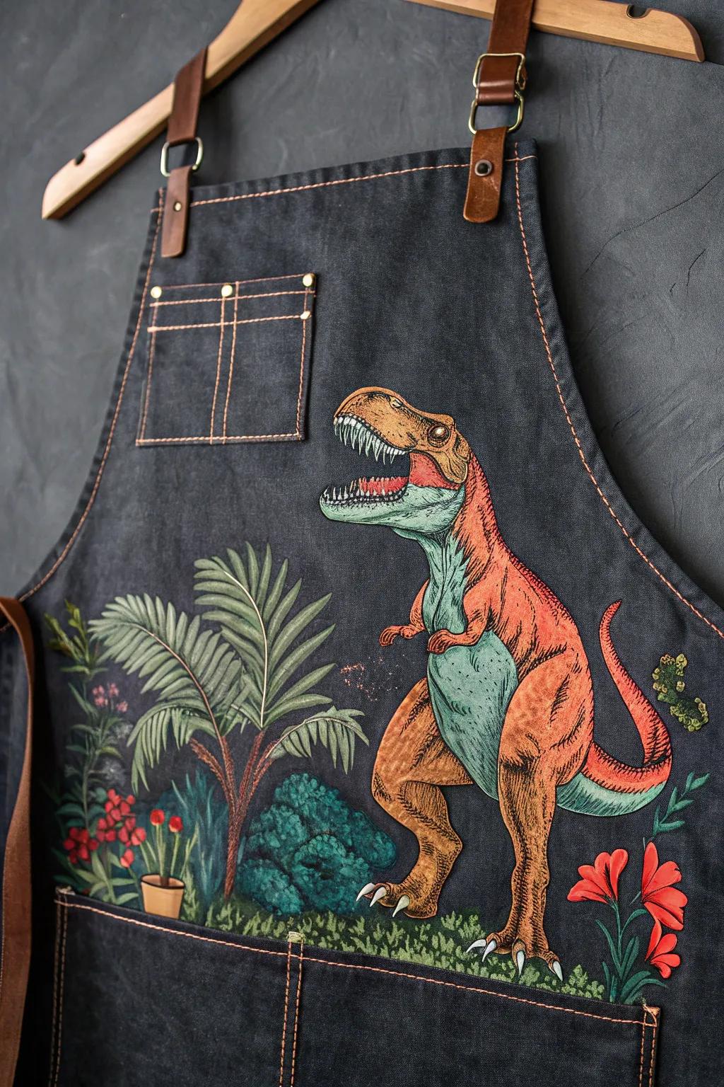 Roar into grilling season with a T-Rex apron that merges fun and craftsmanship!