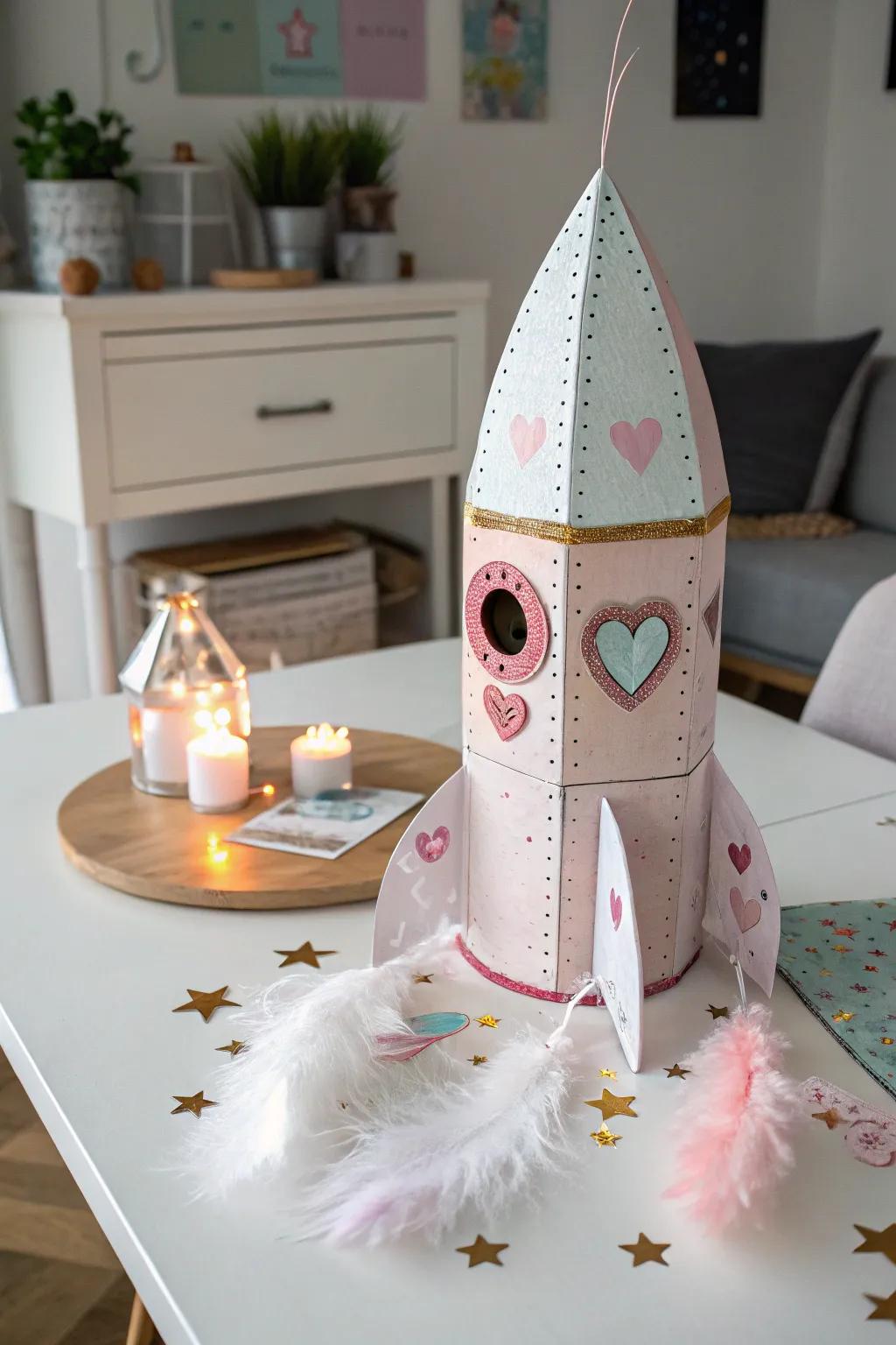Launch your love into orbit with this charming rocket ship Valentine’s box!