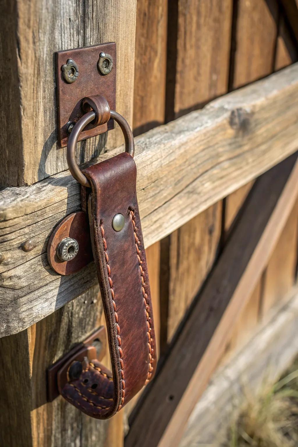 Elevate your gate with the timeless charm of handcrafted leather strap pulls.