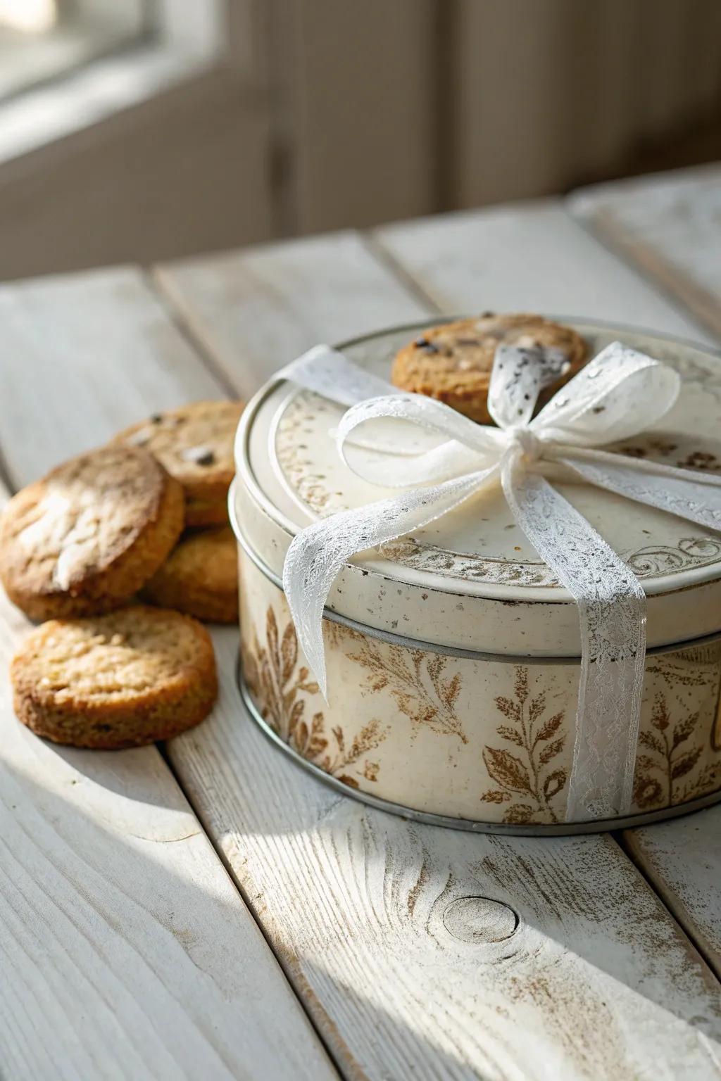 Transform nostalgia into elegance with this charming cookie tin gift wrap idea. 🎁✨ #GiftWrapping #ScandiBoho