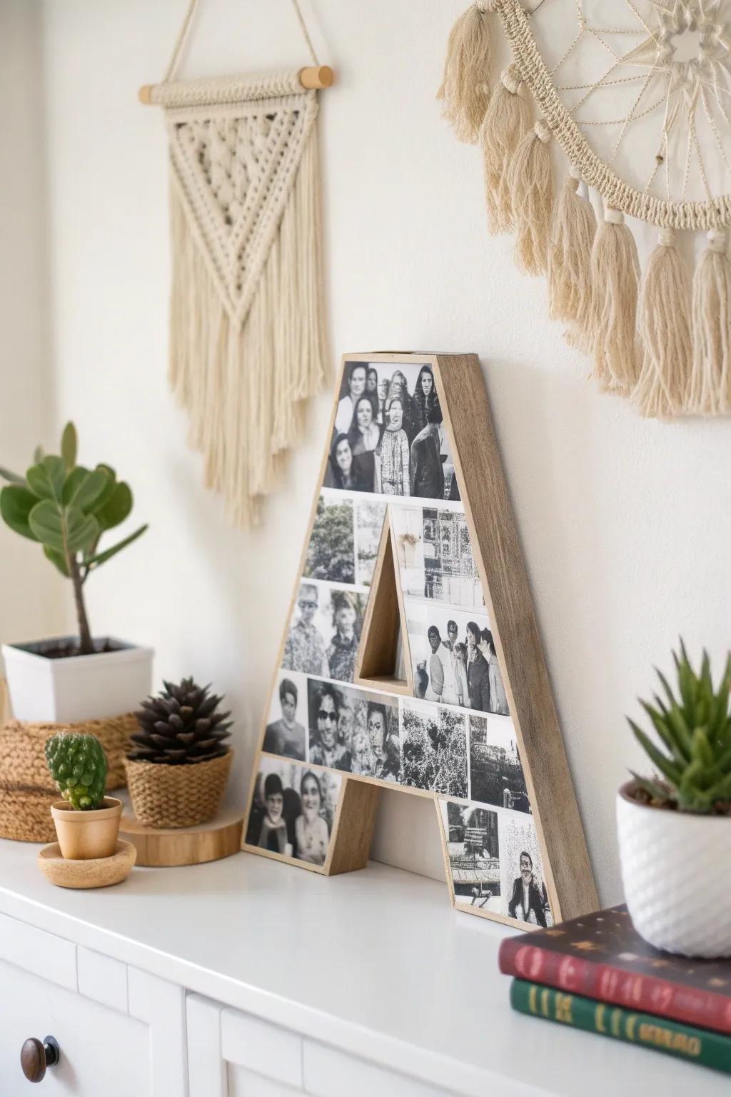 Celebrate achievements with a personalized wooden letter board, showcasing cherished graduation memories in Scandinavian-Boho style.