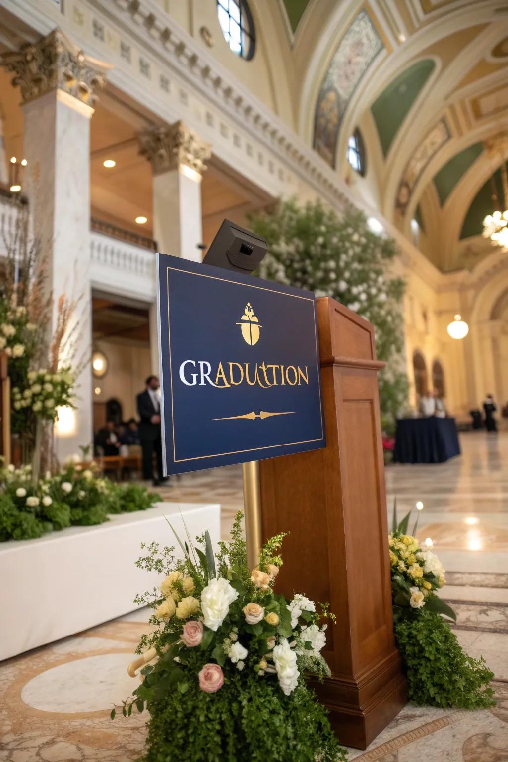 Sophisticated gold and navy signs for timeless elegance.