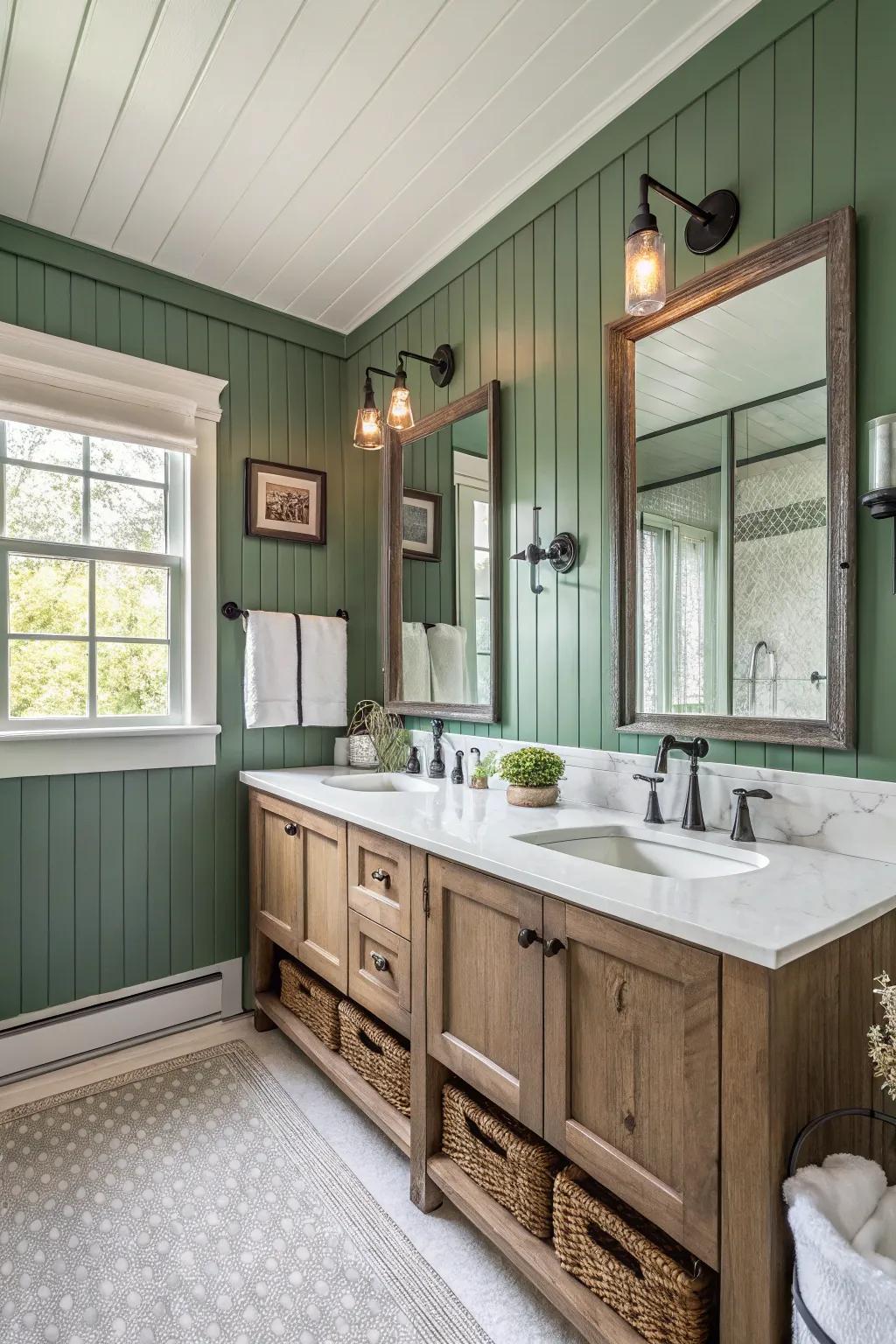 A modern farmhouse bathroom with chic style.