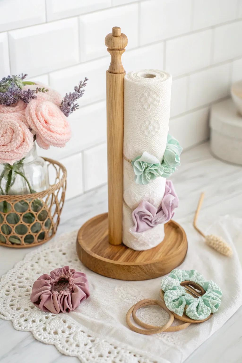 Organize with elegance: Transform a paper towel holder into a chic scrunchie stand!