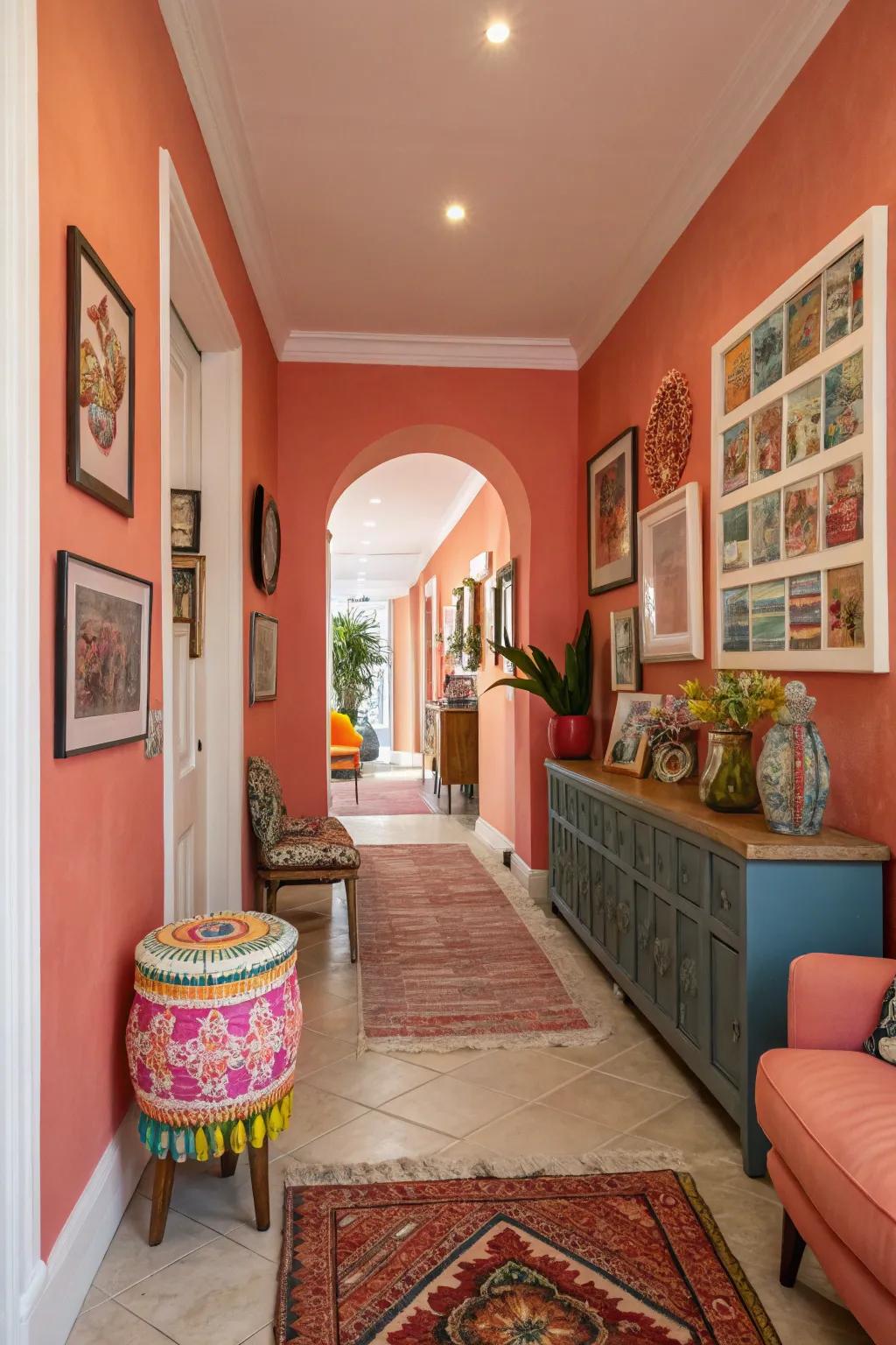Coral brings energy and charm to any hallway space.