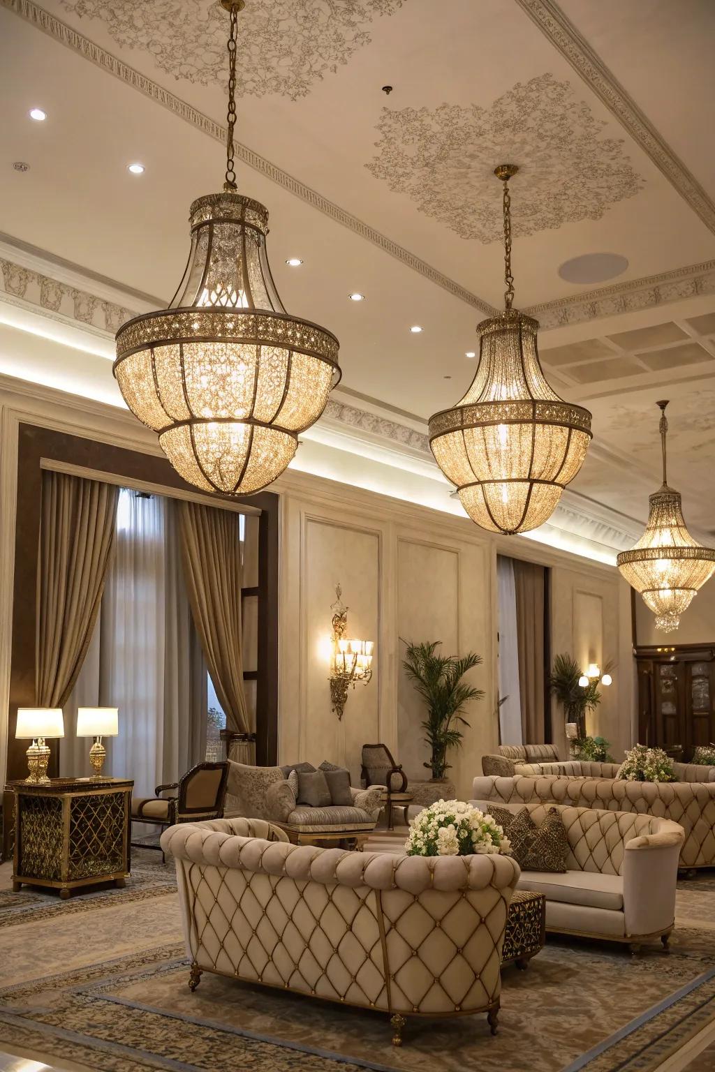 Vintage lights add a nostalgic touch of glamour.