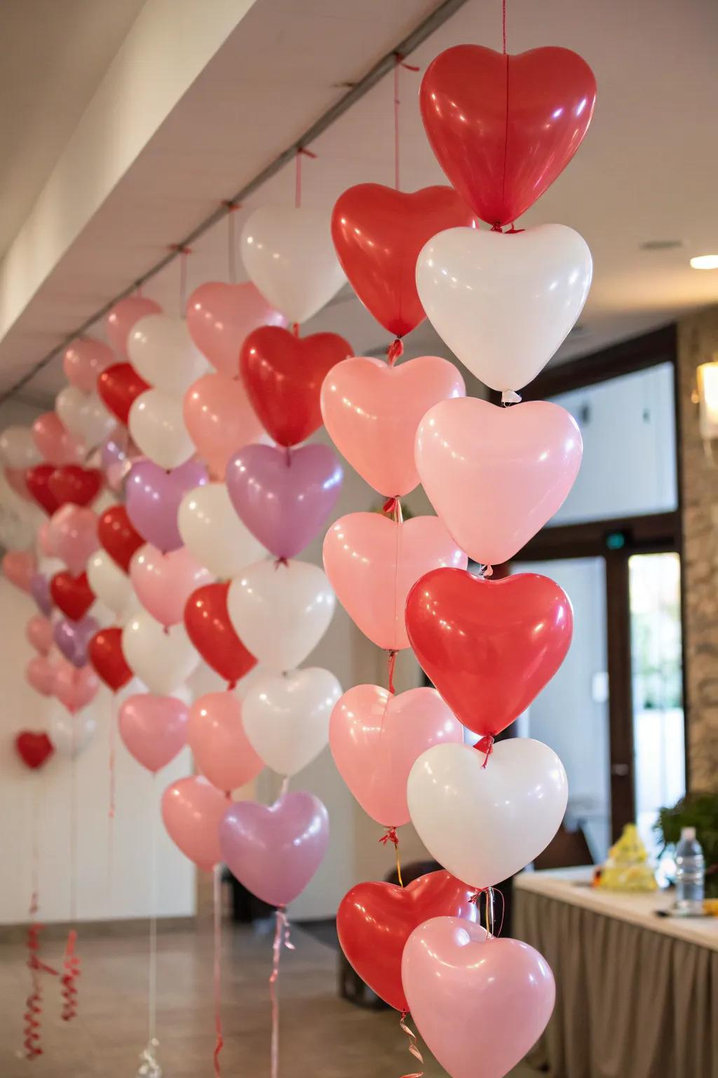 Layered heart balloon arrangements for added depth.