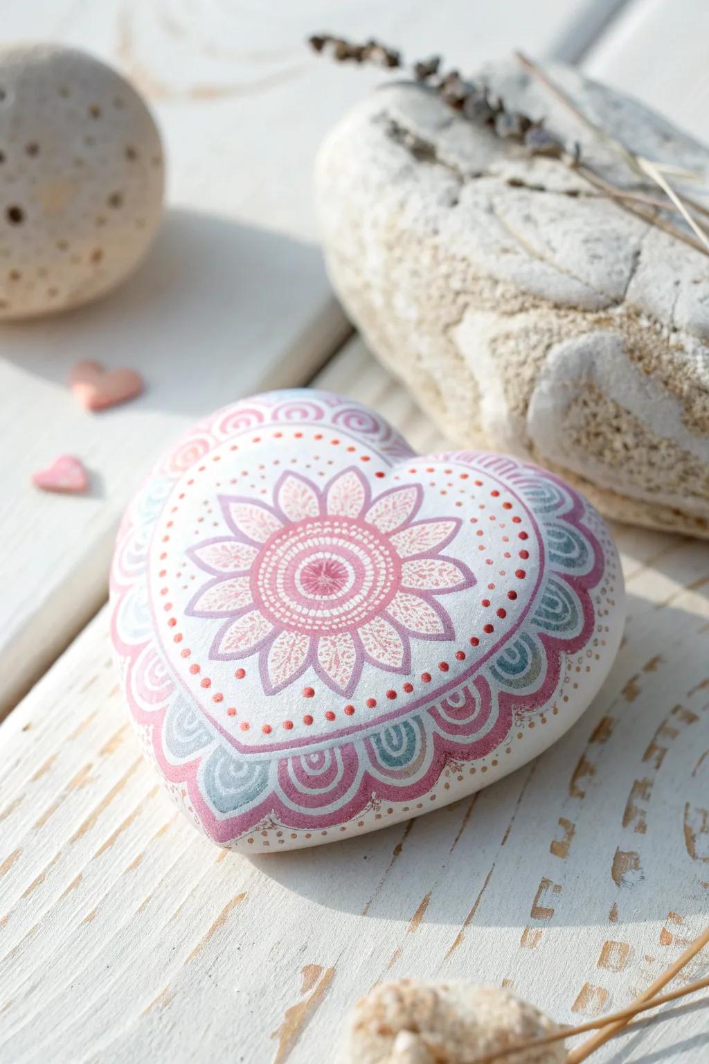 Discover tranquility in the art of heart mandala painting.
