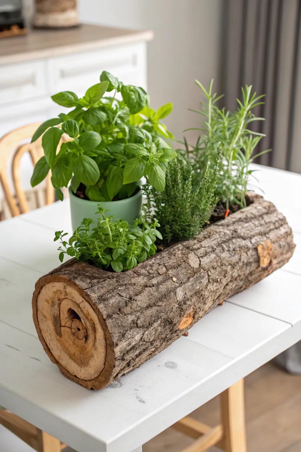 Bring a touch of nature into your home with a rustic log herb planter—where simplicity meets natural beauty.