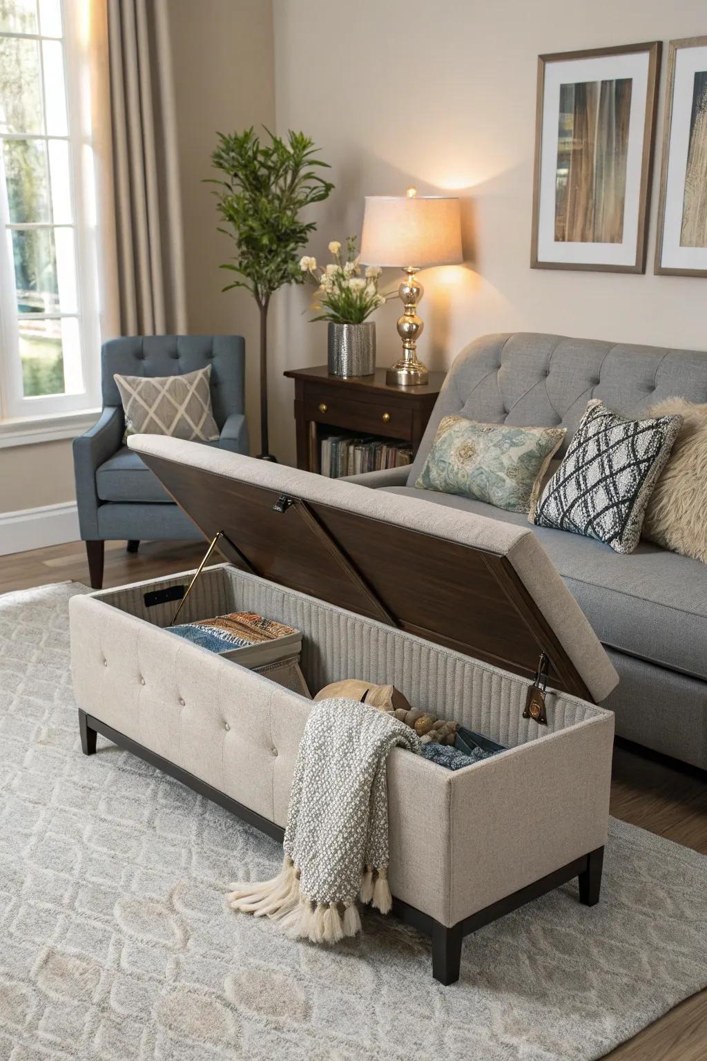 Convertible furniture that doubles as discreet hamper storage.