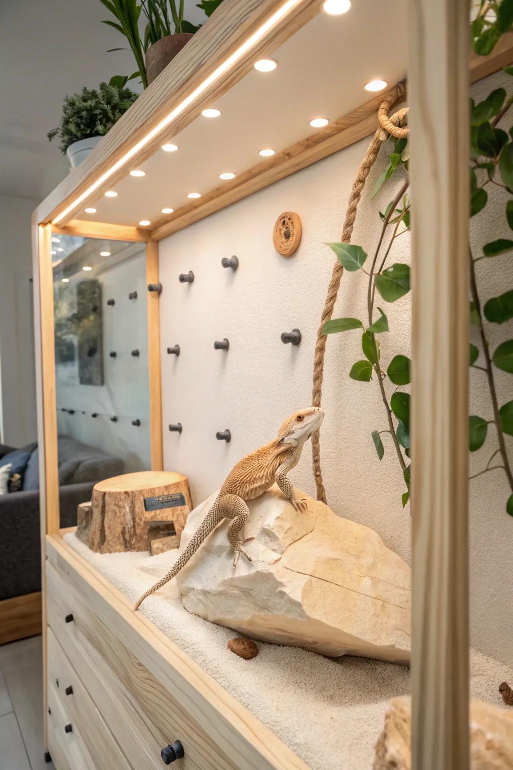 Elevate your dragon's habitat with this chic and functional climbing wall, where simplicity meets style.