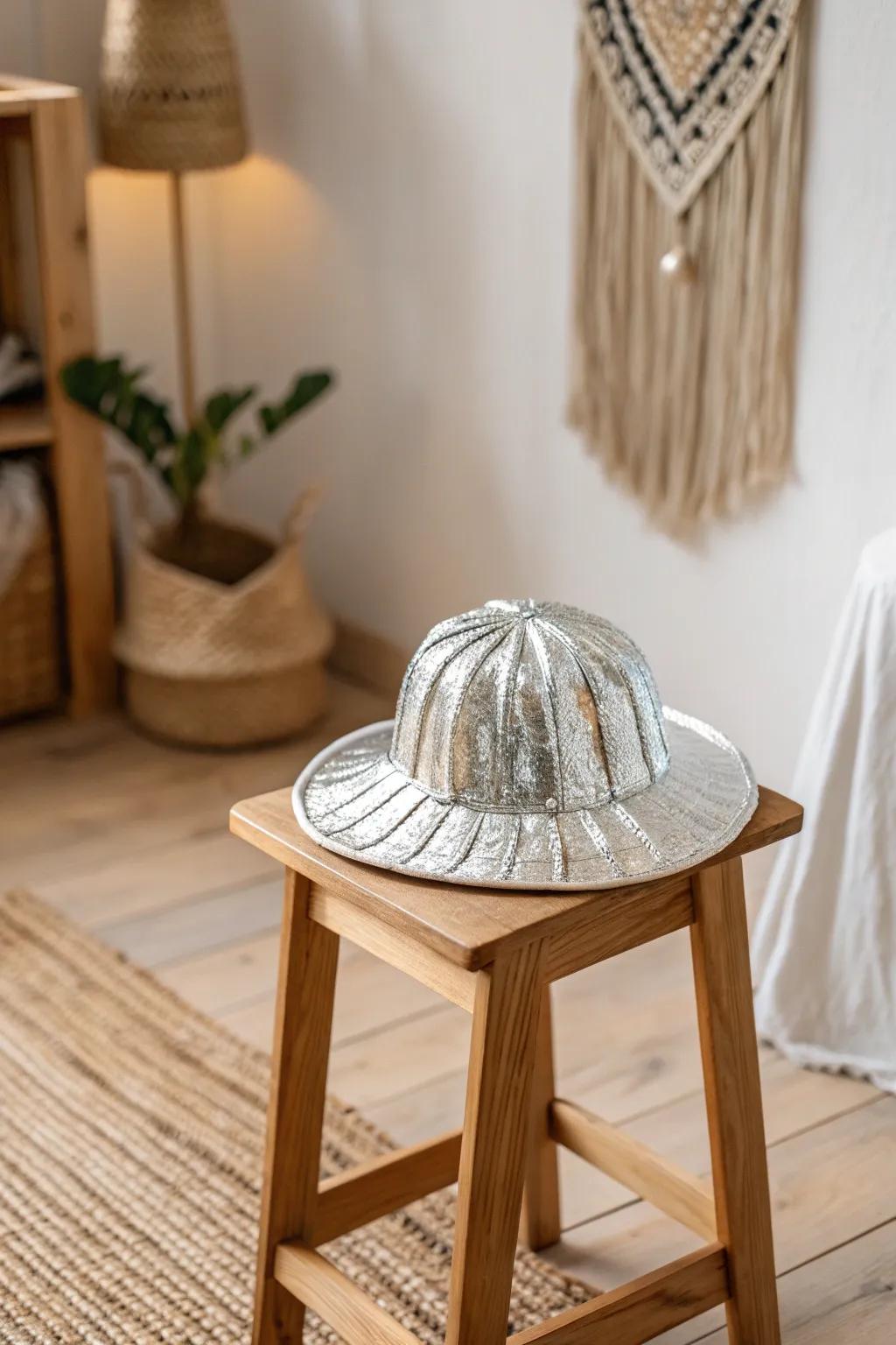 Embrace creativity with a touch of whimsy: the Tinfoil Triumph shines as a statement piece in any minimalist setting.