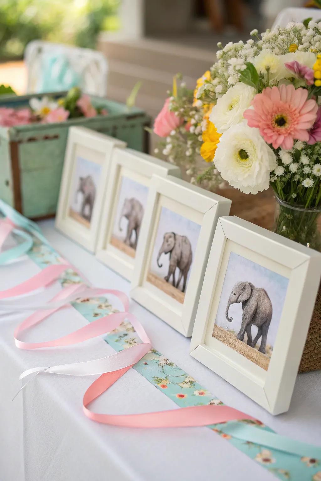 Sentimental elephant picture frame centerpiece.