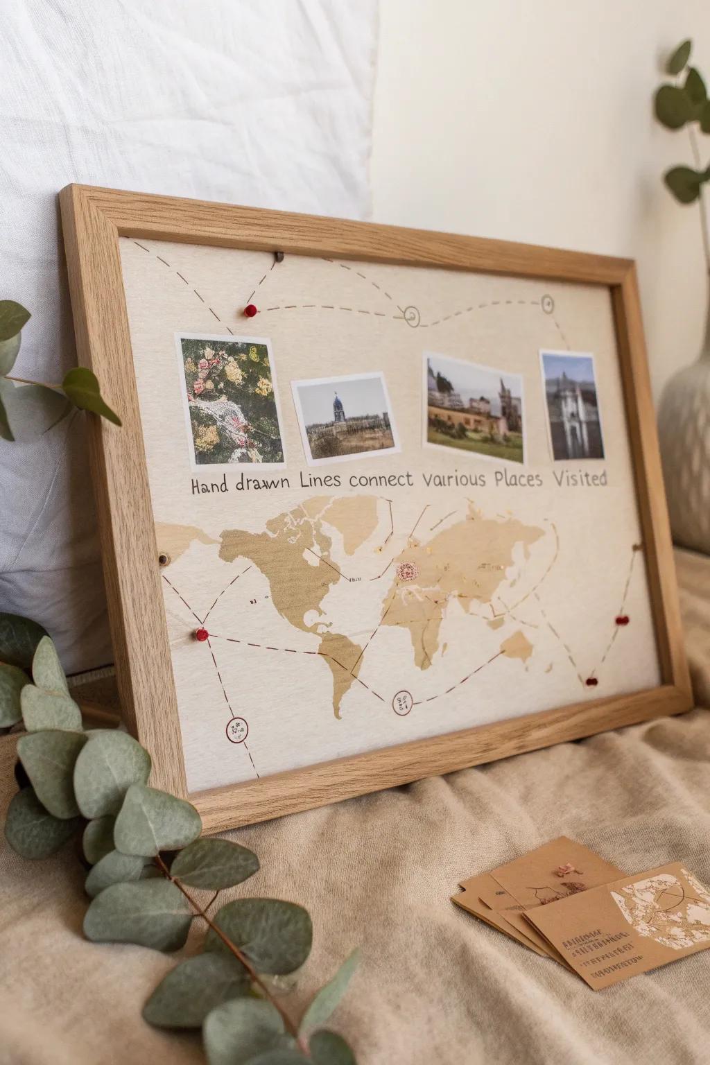 Capture your adventures: A handcrafted photo map that beautifully marks the milestones of your journey together.