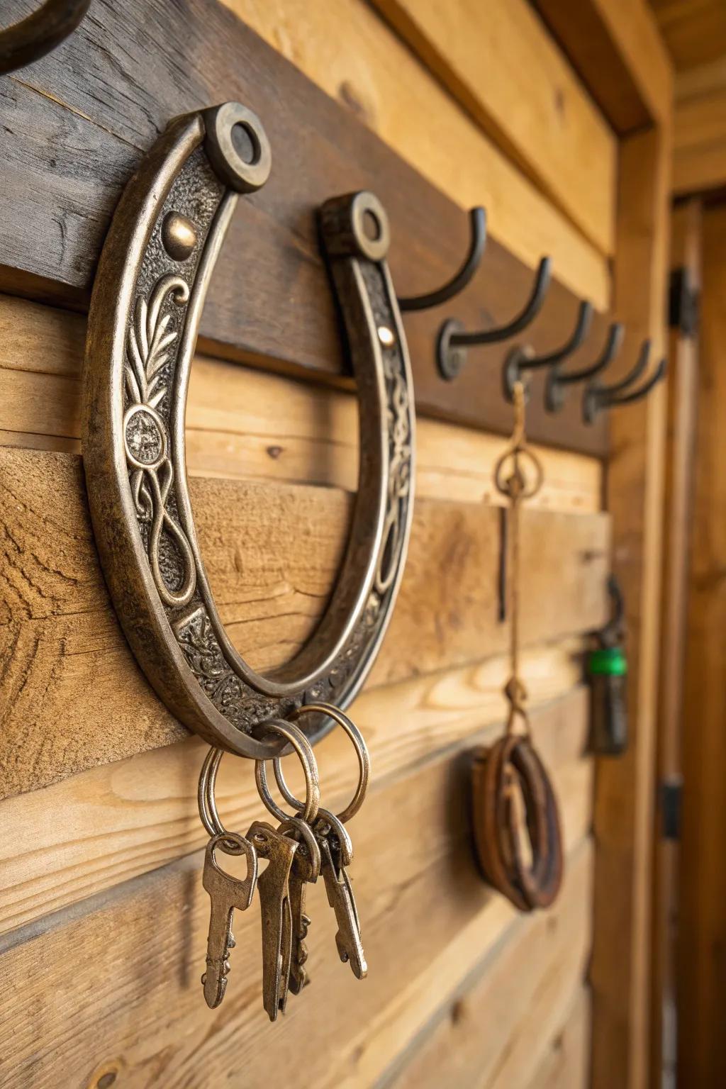 Elevate your entryway with this handcrafted horseshoe key holder—a perfect blend of style and practicality.