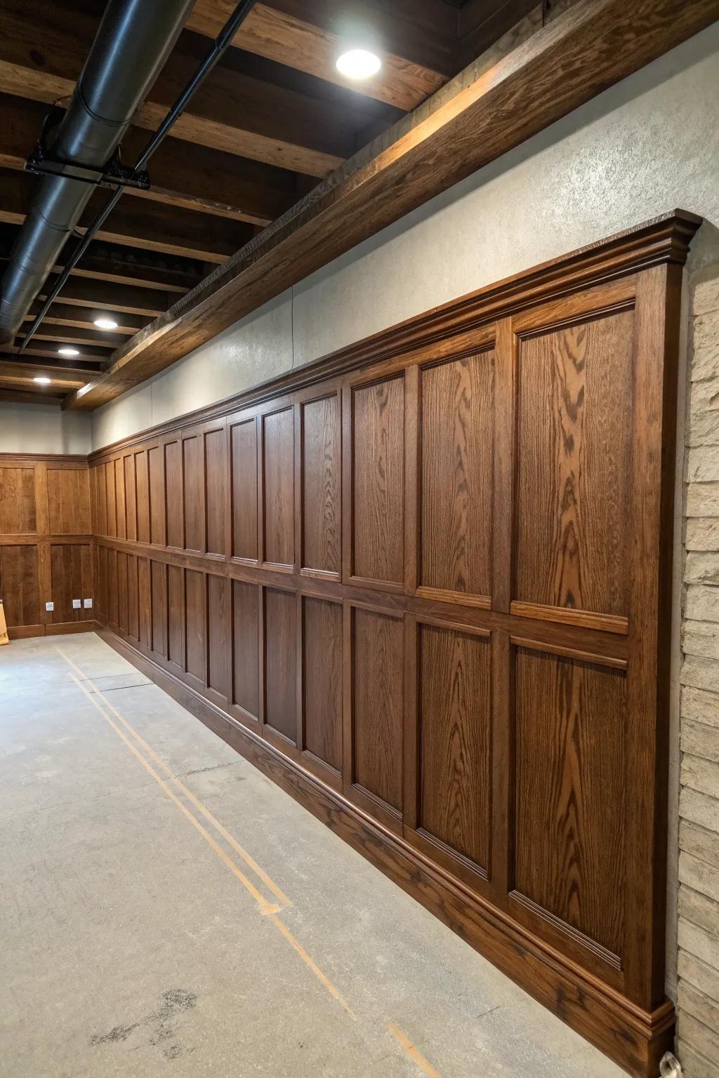 Transform your basement with the timeless elegance of board and batten craftsmanship.
