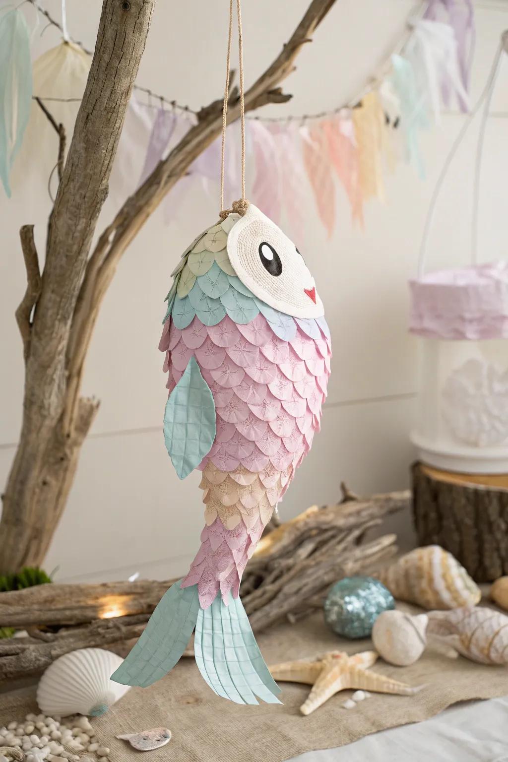 Make waves at your next party with this stunning fish pinata, where minimalist design meets boho elegance.