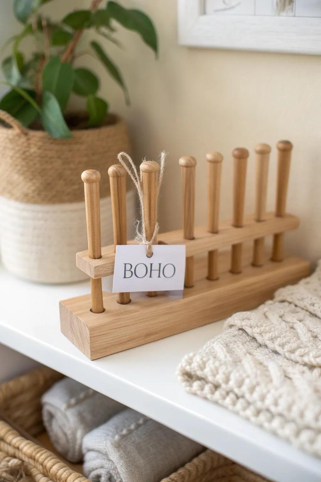 Effortlessly organized: A beautifully labeled knitting needle holder for the perfect blend of style and functionality.