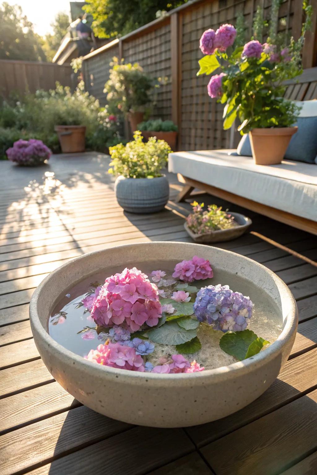 Floating hydrangeas create an ethereal, summery feel.