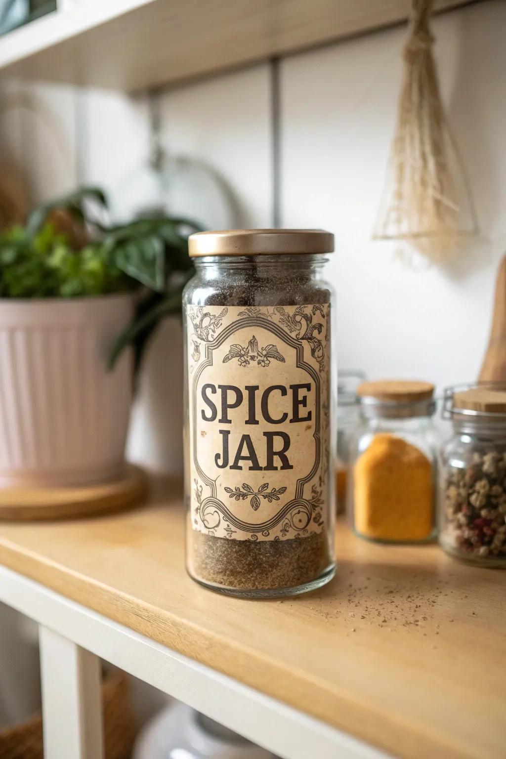 Add a touch of nostalgia to your kitchen with vintage-inspired spice labels.