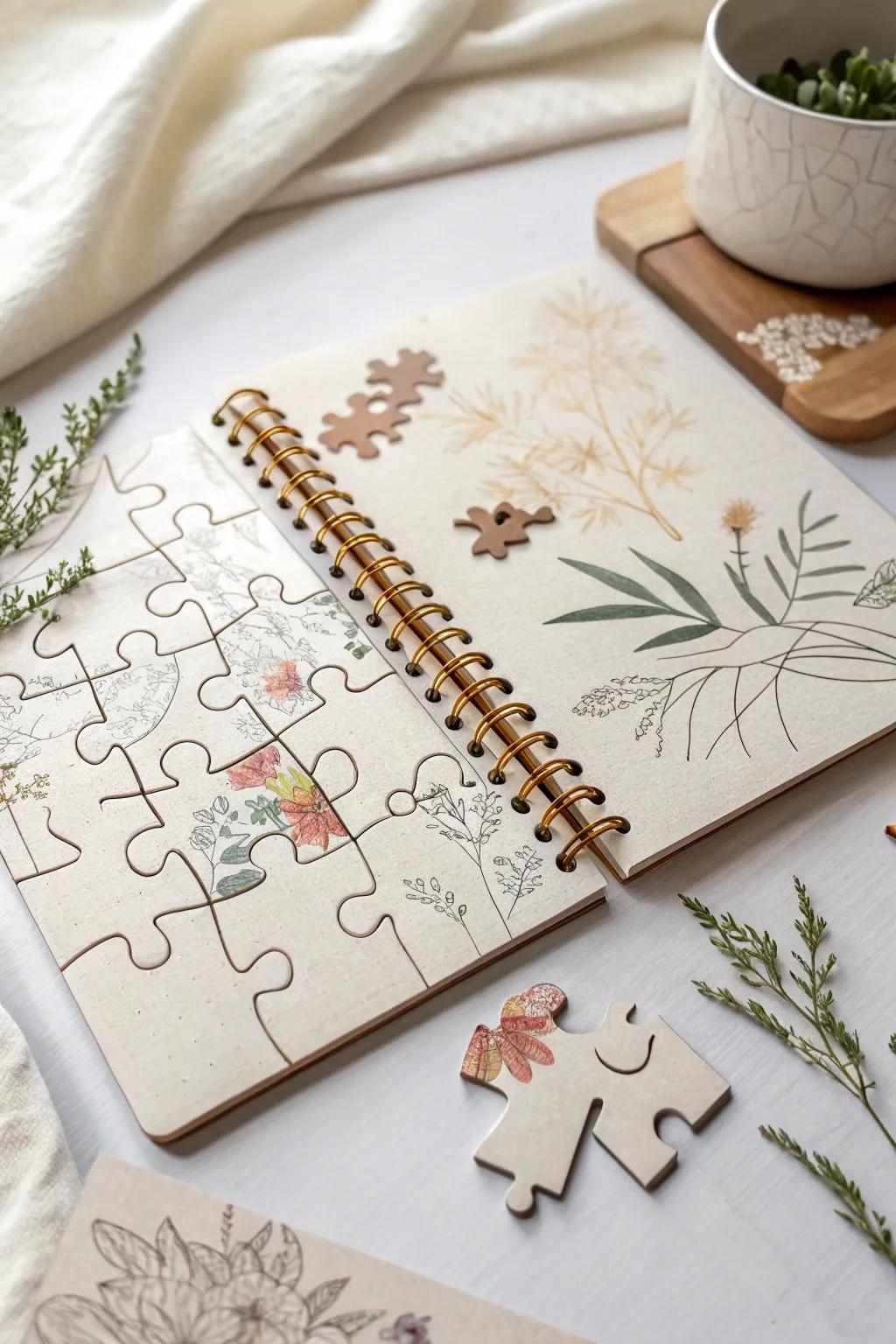 Engage your creativity with puzzle-inspired sketchbook pages, where art meets interaction.