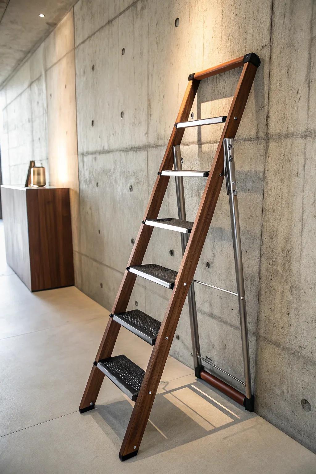 Elevate your space with a foldable ladder that blends craftsmanship and convenience.