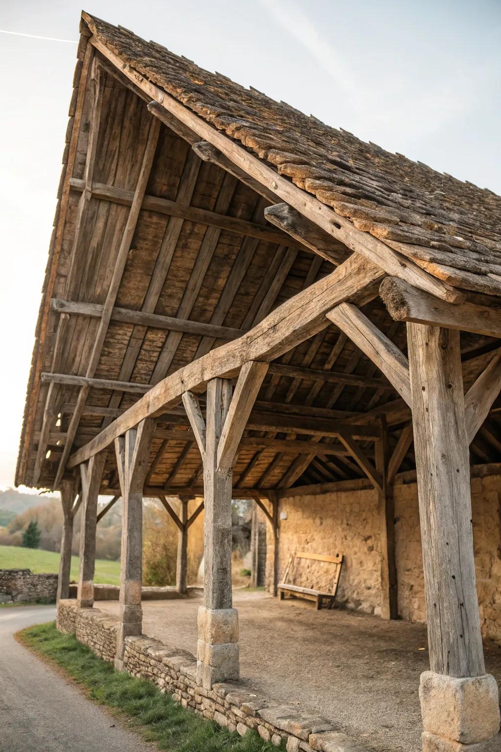 Step back in time with this rustic barn-style lean-to, where craftsmanship meets timeless charm.