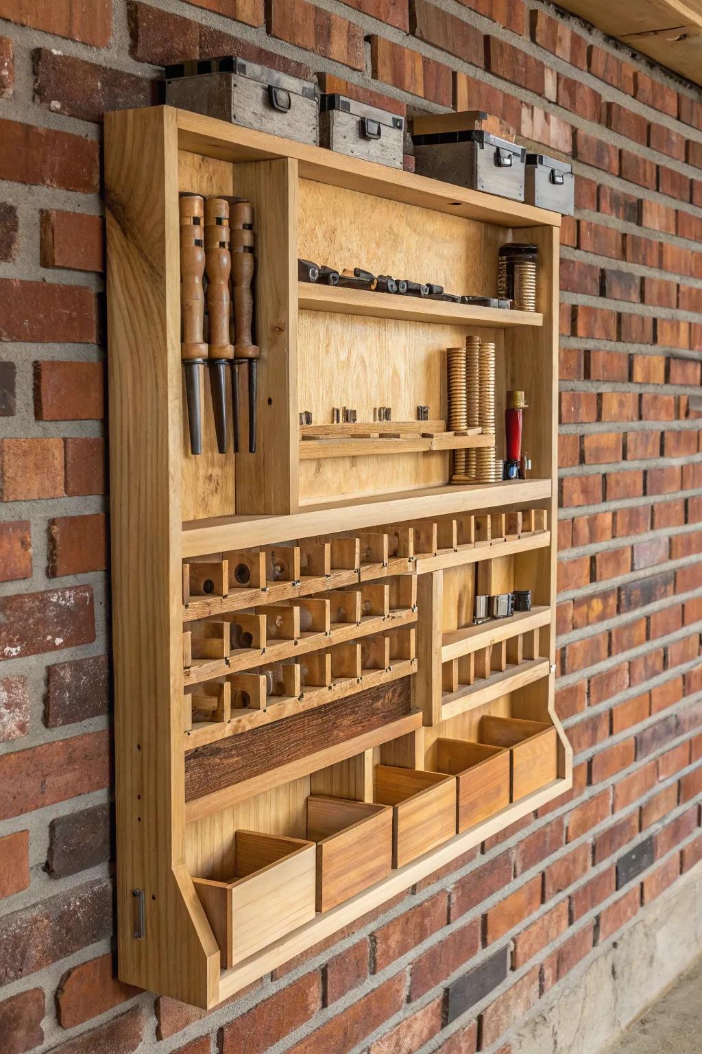Elevate your workspace with a convertible wall rack that evolves with your lumber needs.