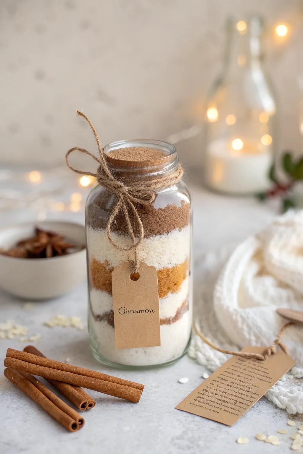 Gift the warmth of homemade goodness with this Cinnamon Pancake Mix in a beautifully layered mason jar.