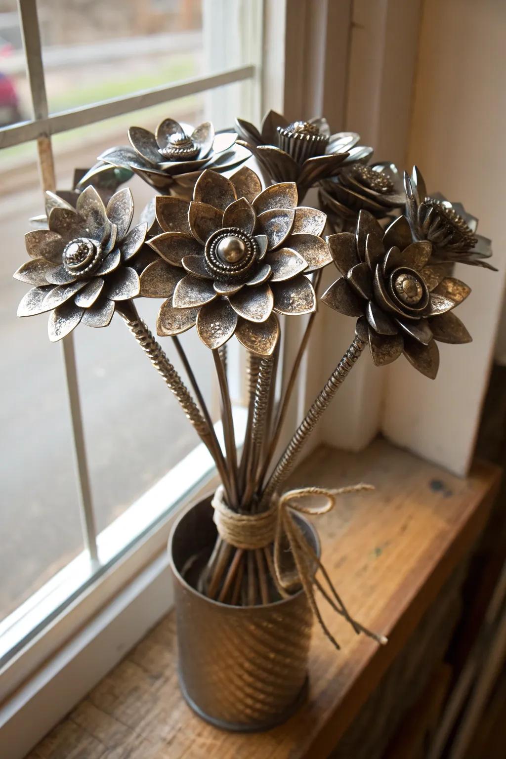 Transform old screws and nails into stunning metallic flowers that never wilt, adding a touch of craftsmanship to your decor.