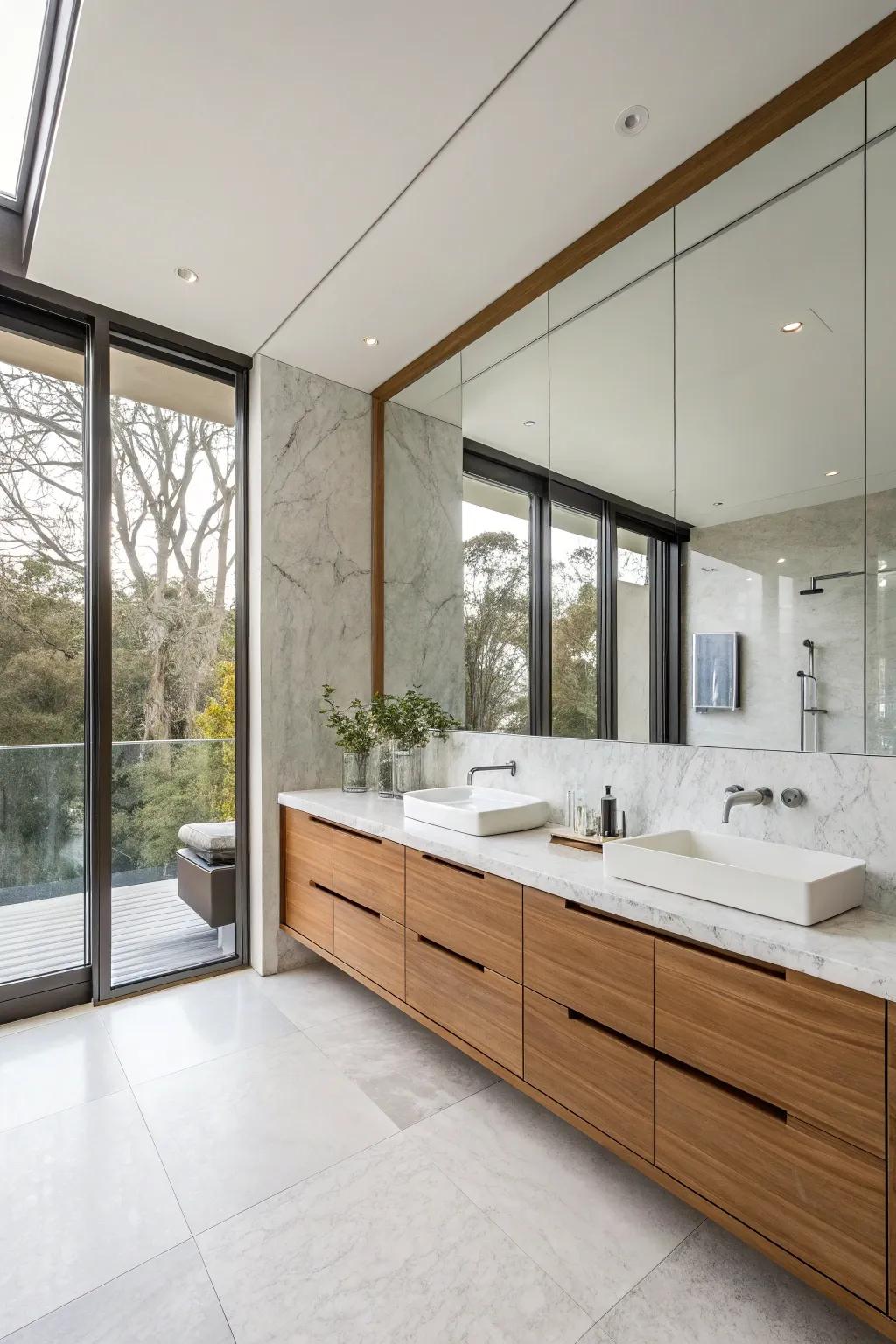 Hidden storage solutions keep modern bathrooms tidy and stylish.