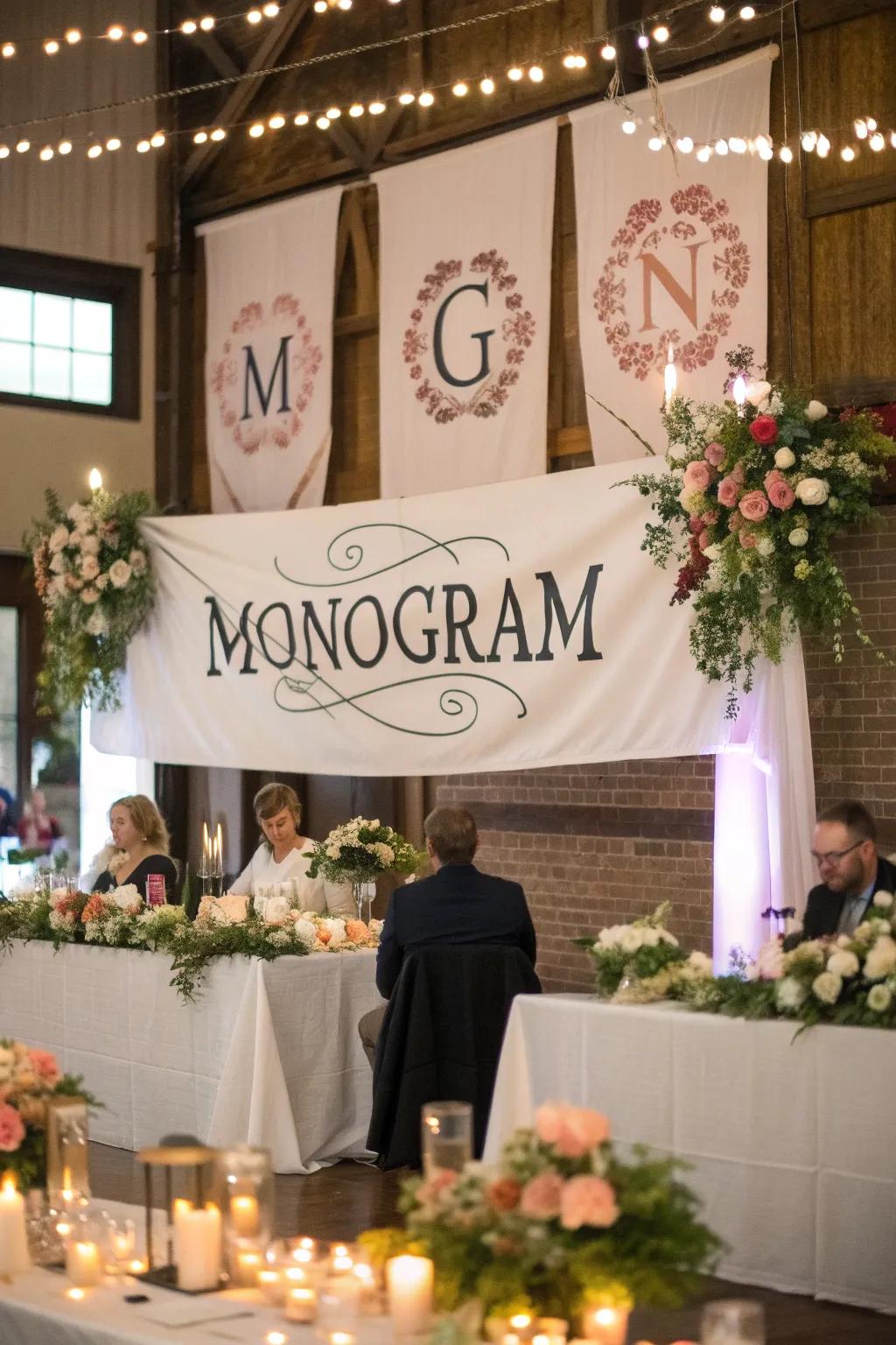 Custom monograms add a personal and cohesive touch to the decor.