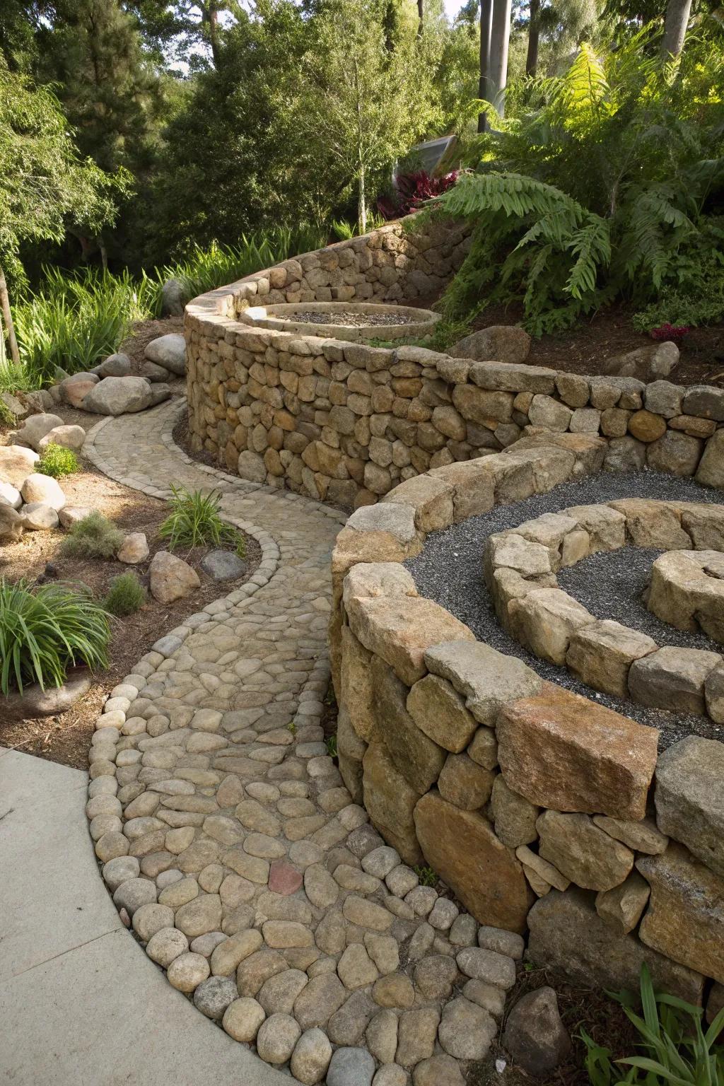 Elevate your garden with a stunning spiral rock wall—where craftsmanship meets nature.