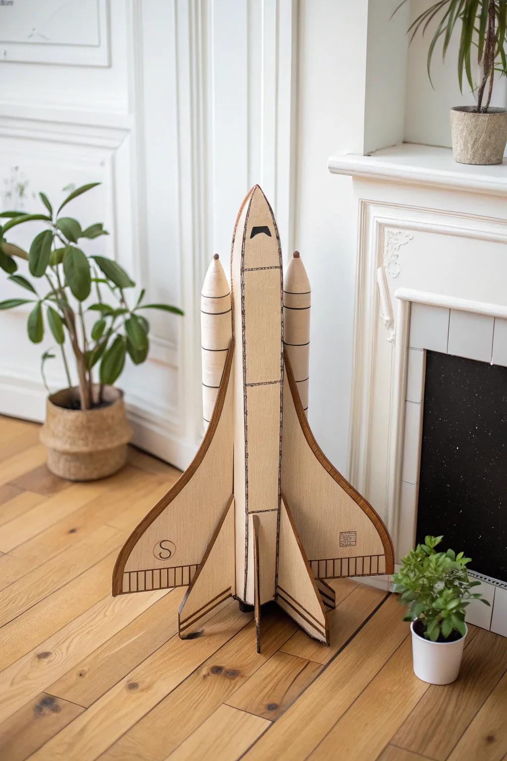 Ready for takeoff: Craft your dreams with a minimalist cardboard space shuttle!