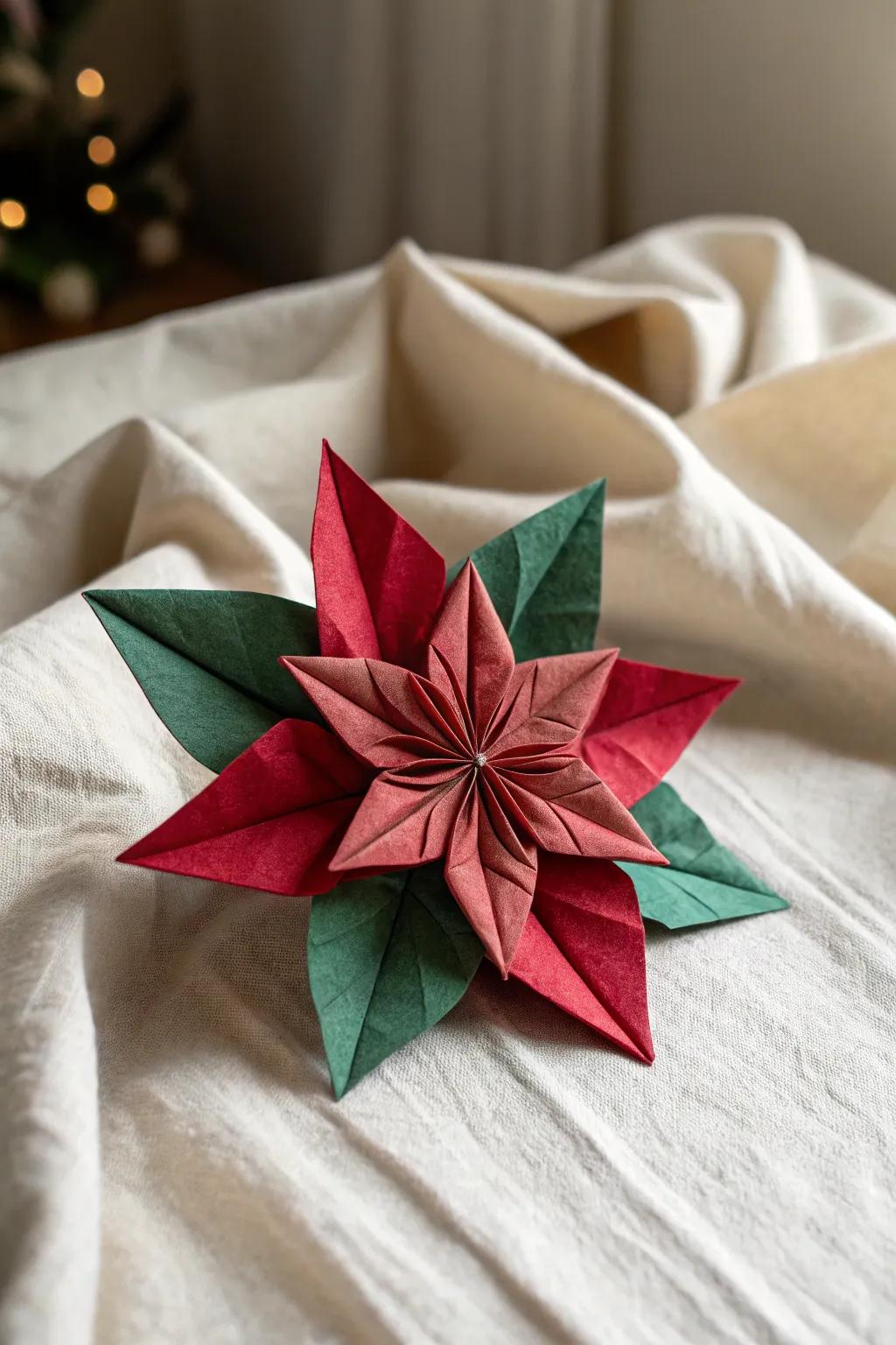 Elevate your holiday decor with the elegant charm of an origami poinsettia.