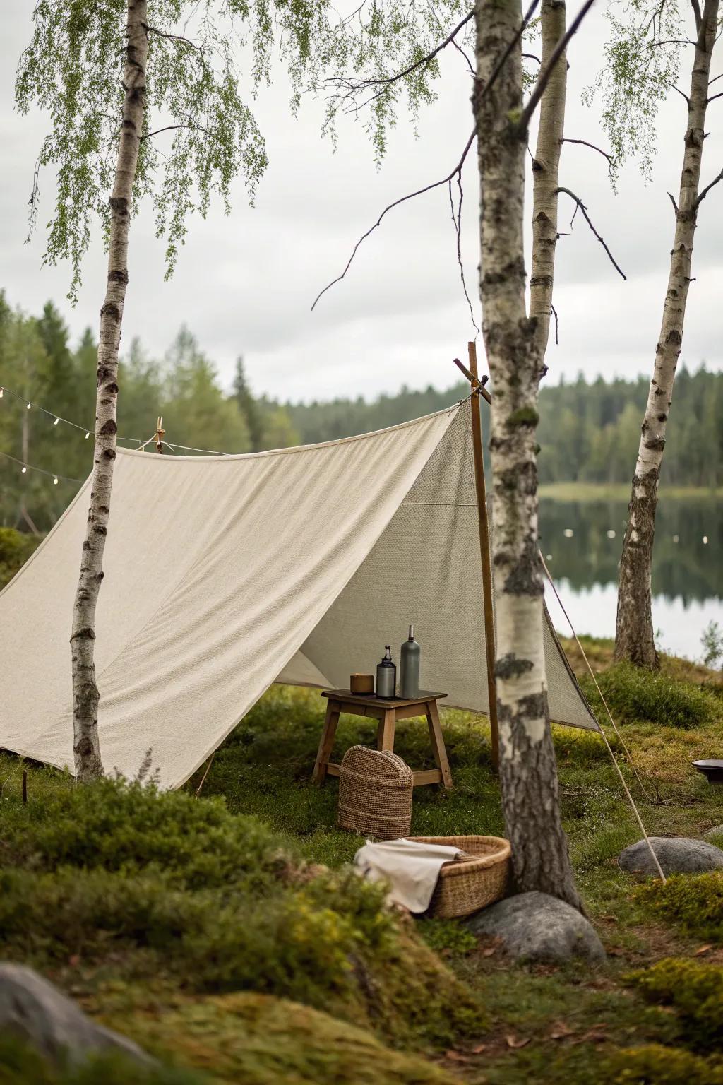 Harness nature's gift with a chic minimalist rainwater collection system for your next camping adventure. 🌧️🌿