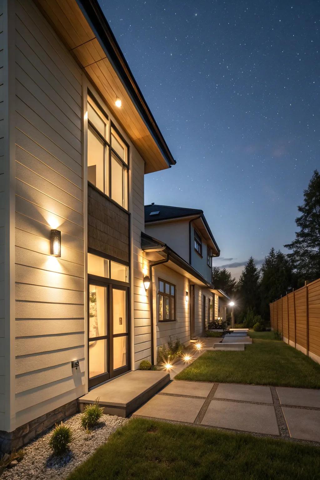Stylish solar wall lights enhance your home's exterior.