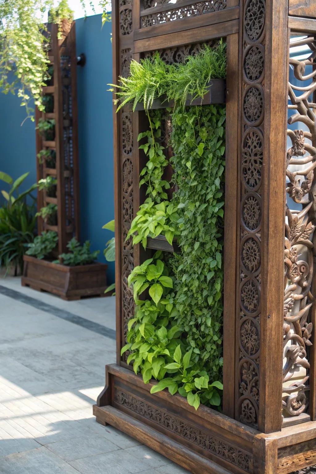 Elevate your outdoor workshop with a handcrafted vertical garden divider—where nature meets artistry.
