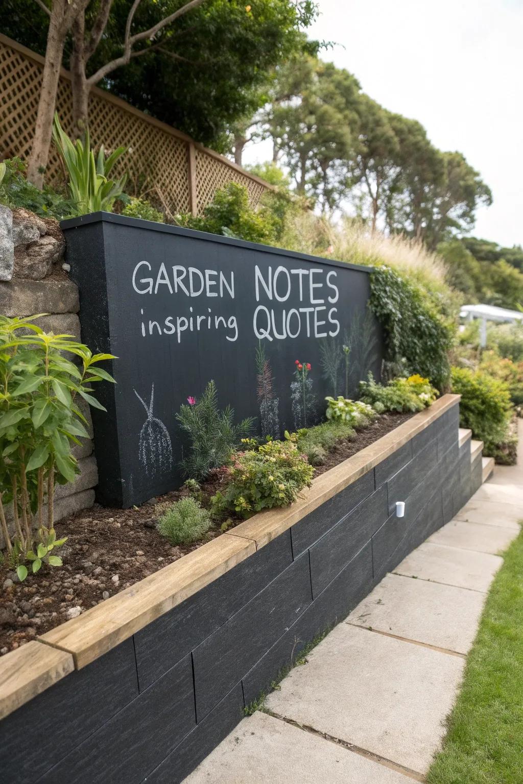 Transform your garden with a stylish blackboard retaining wall, perfect for notes and inspiration in your outdoor haven.
