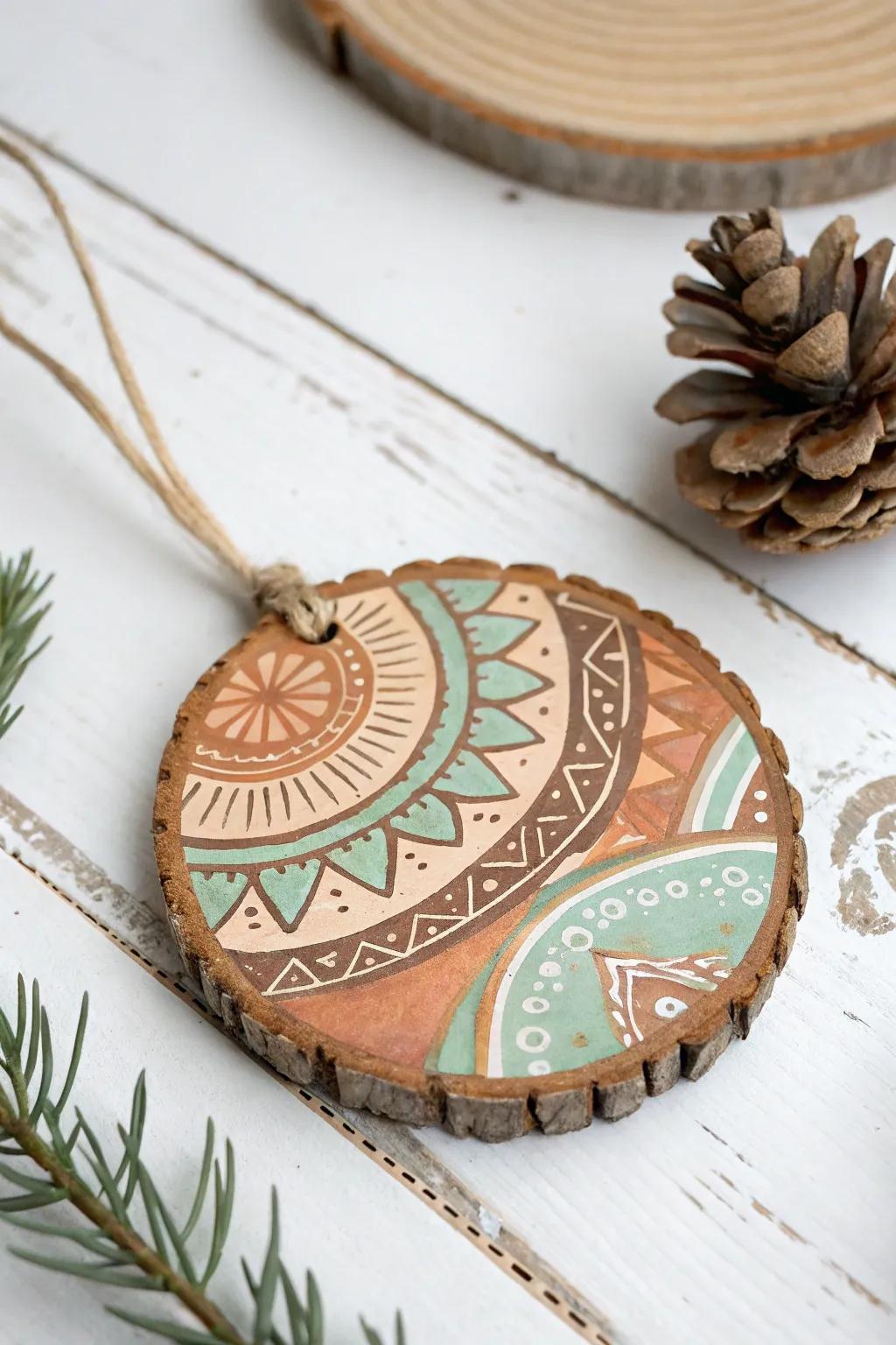 Infuse your space with rustic farmhouse charm using earthy-toned wood slice ornaments.